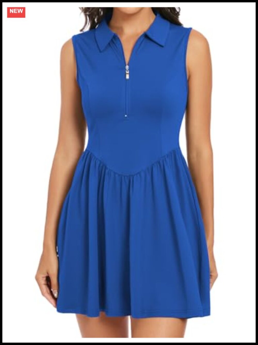 Sleeveless Polo Collar Zip Front Tennis Dress with Shorts & Pockets